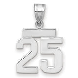 Small Polished Number 25 Charm Pendant in Real 14k White Gold