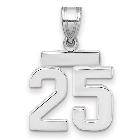 Small Polished Number 25 Charm Pendant in Real 14k White Gold