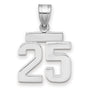 Small Polished Number 25 Charm Pendant in Real 14k White Gold