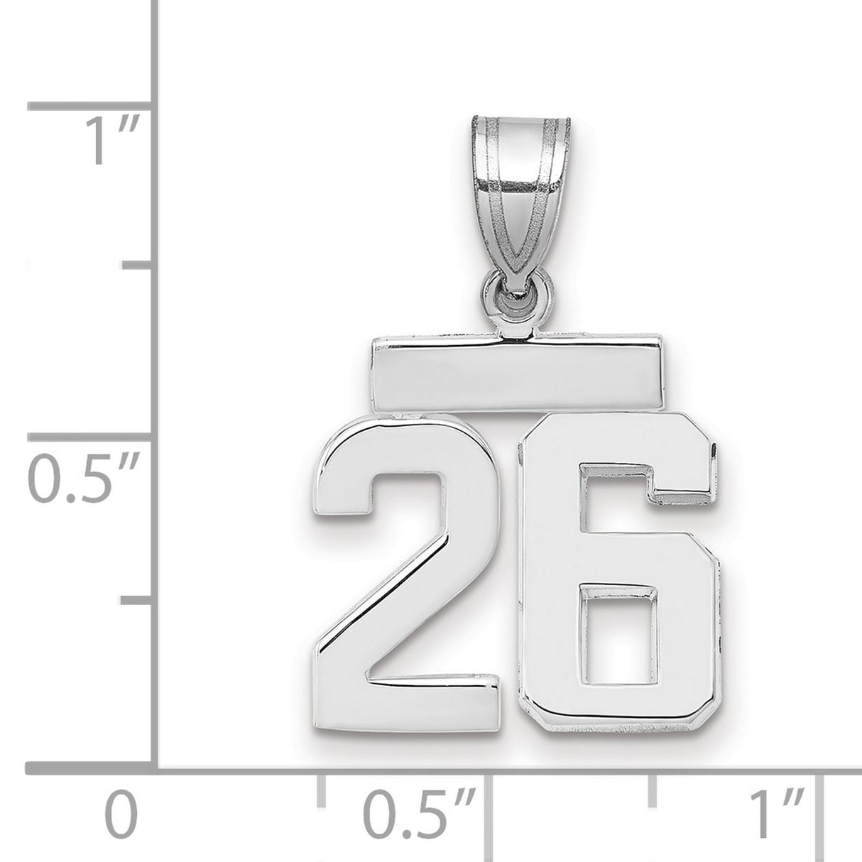 Small Polished Number 26 Charm Pendant in Real 14k White Gold