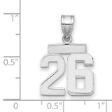 Small Polished Number 26 Charm Pendant in Real 14k White Gold