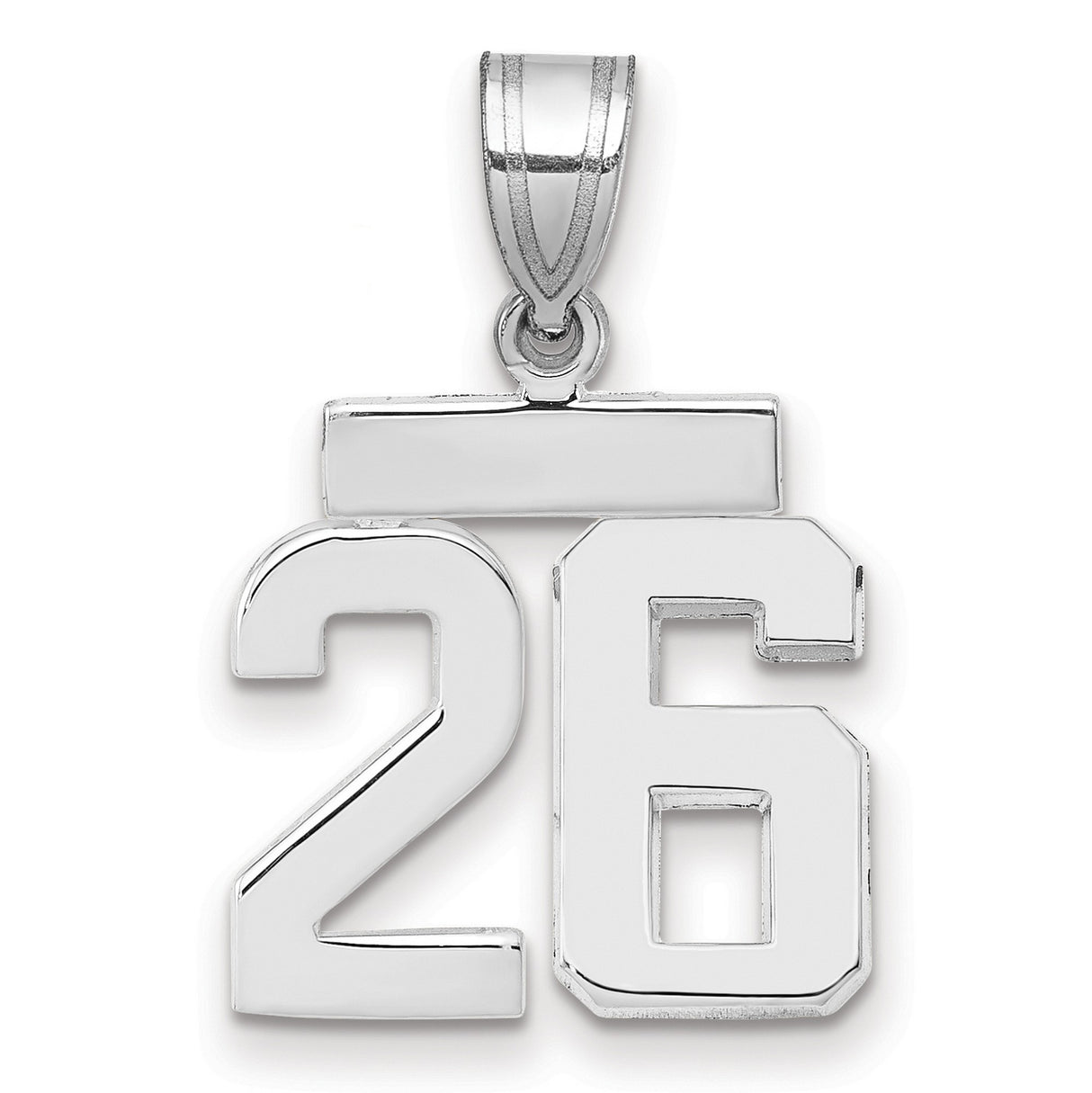 Small Polished Number 26 Charm Pendant in Real 14k White Gold