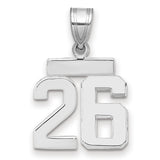 Small Polished Number 26 Charm Pendant in Real 14k White Gold