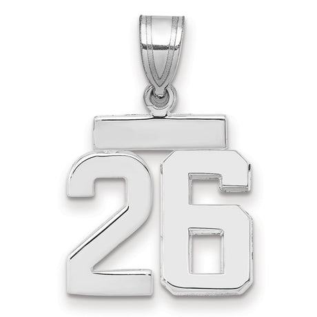Small Polished Number 26 Charm Pendant in Real 14k White Gold