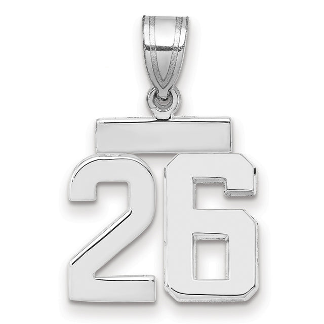 Small Polished Number 26 Charm Pendant in Real 14k White Gold