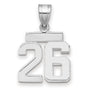 Small Polished Number 26 Charm Pendant in Real 14k White Gold