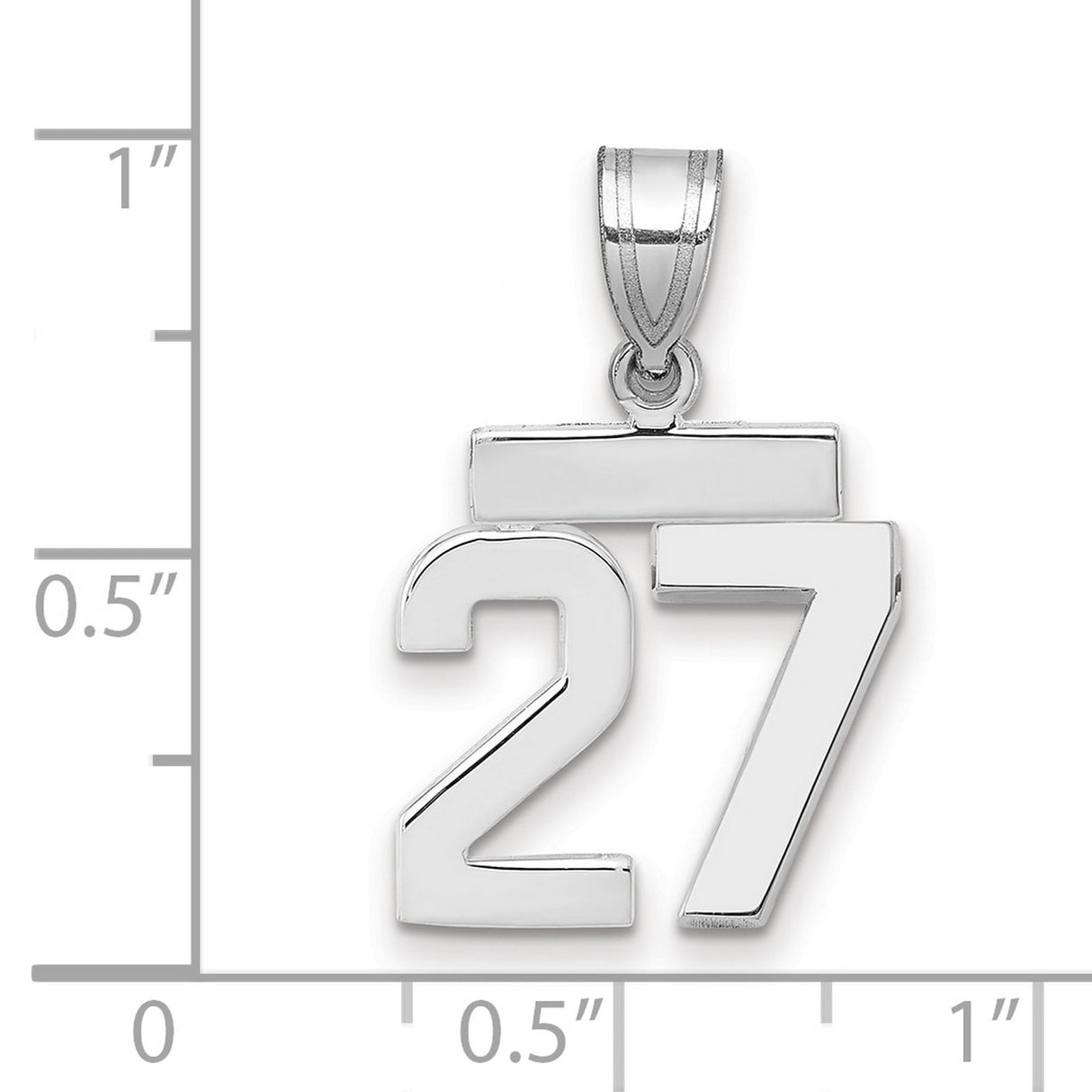Small Polished Number 27 Charm Pendant in Real 14k White Gold