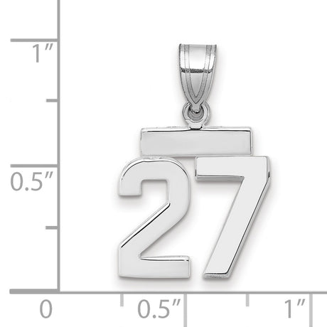 Small Polished Number 27 Charm Pendant in Real 14k White Gold