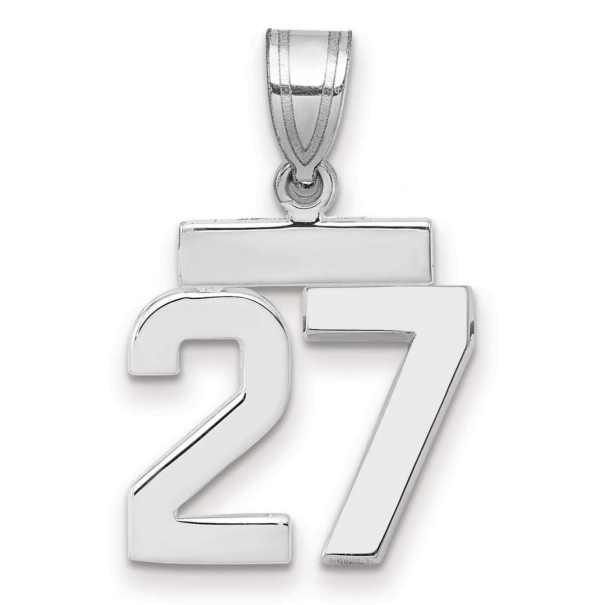 Small Polished Number 27 Charm Pendant in Real 14k White Gold