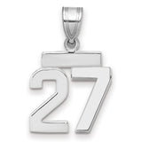 Small Polished Number 27 Charm Pendant in Real 14k White Gold