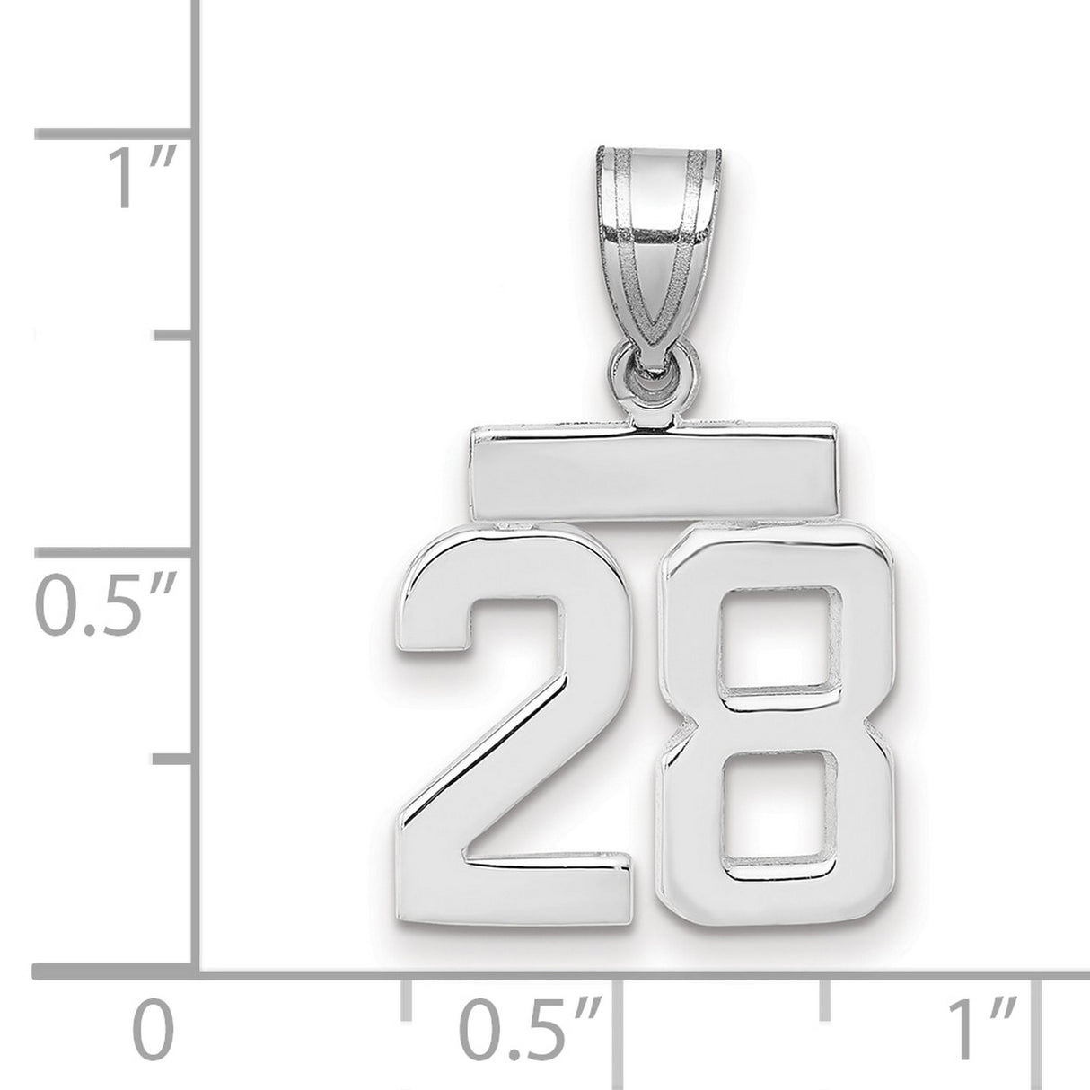 Small Polished Number 28 Charm Pendant in Real 14k White Gold
