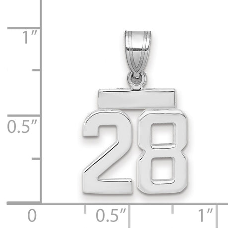 Small Polished Number 28 Charm Pendant in Real 14k White Gold