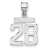 Small Polished Number 28 Charm Pendant in Real 14k White Gold