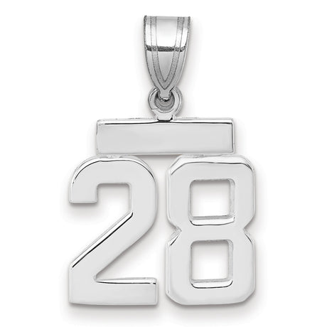 Small Polished Number 28 Charm Pendant in Real 14k White Gold