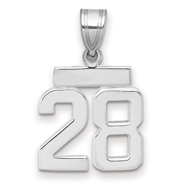 Small Polished Number 28 Charm Pendant in Real 14k White Gold
