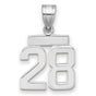 Small Polished Number 28 Charm Pendant in Real 14k White Gold