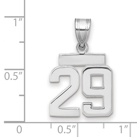 Small Polished Number 29 Charm Pendant in Real 14k White Gold