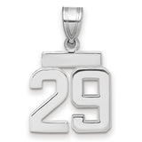 Small Polished Number 29 Charm Pendant in Real 14k White Gold