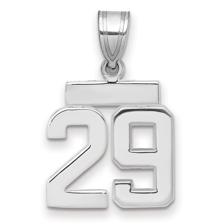 Small Polished Number 29 Charm Pendant in Real 14k White Gold
