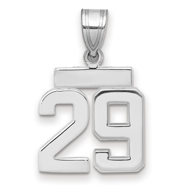 Small Polished Number 29 Charm Pendant in Real 14k White Gold