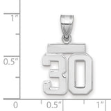 Small Polished Number 30 Charm Pendant in Real 14k White Gold
