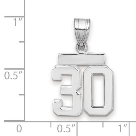 Small Polished Number 30 Charm Pendant in Real 14k White Gold