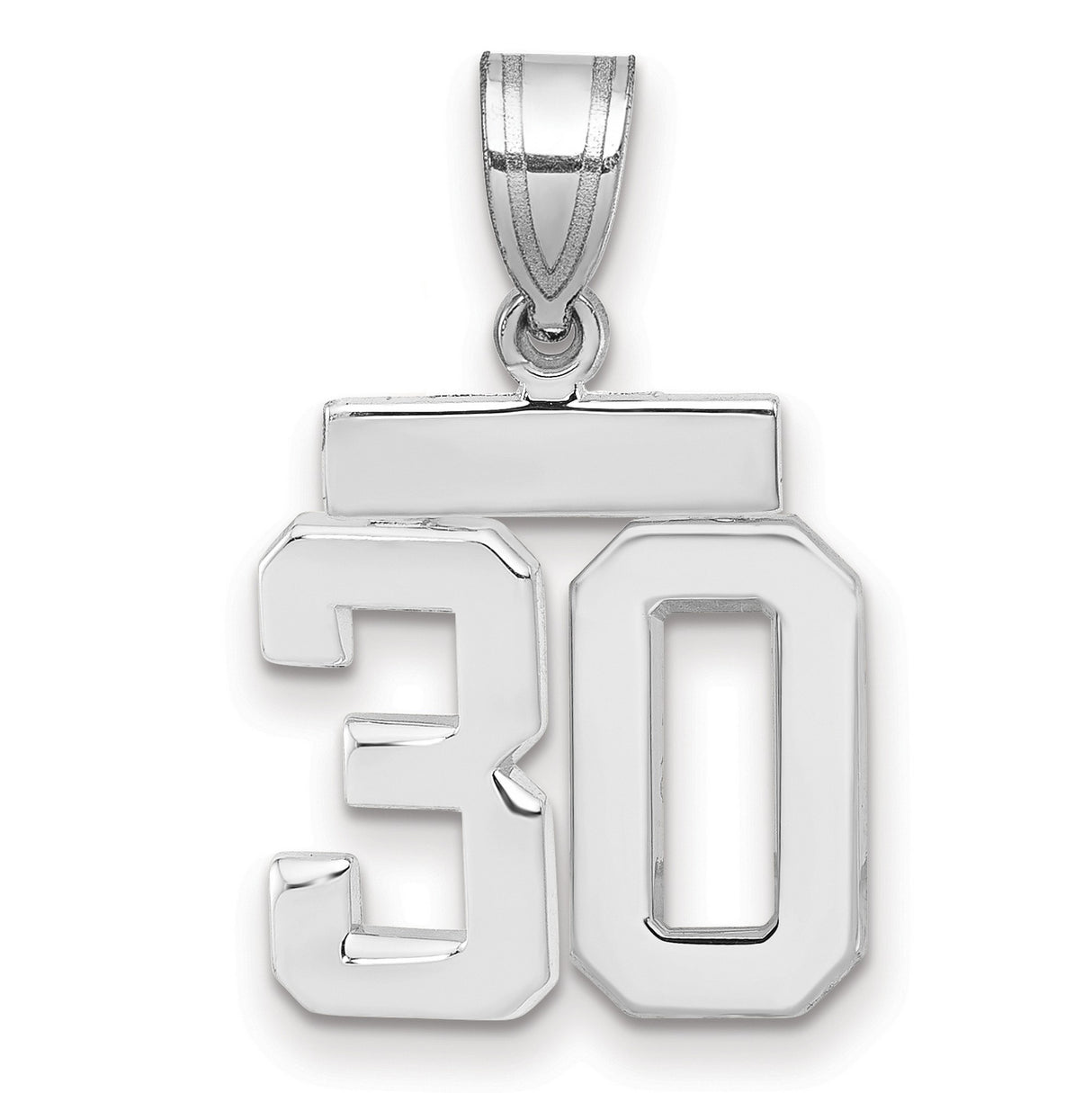 Small Polished Number 30 Charm Pendant in Real 14k White Gold