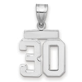 Small Polished Number 30 Charm Pendant in Real 14k White Gold