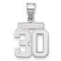 Small Polished Number 30 Charm Pendant in Real 14k White Gold
