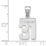 Small Polished Number 31 Charm Pendant in Real 14k White Gold