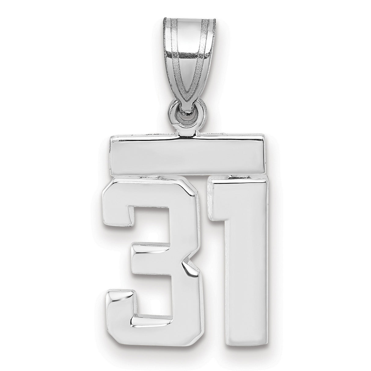 Small Polished Number 31 Charm Pendant in Real 14k White Gold