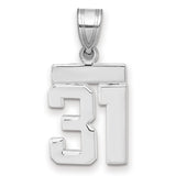 Small Polished Number 31 Charm Pendant in Real 14k White Gold