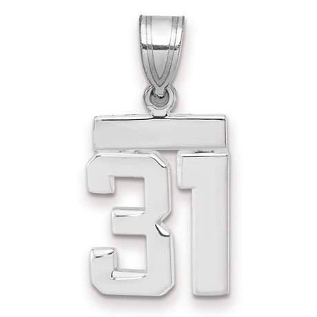 Small Polished Number 31 Charm Pendant in Real 14k White Gold