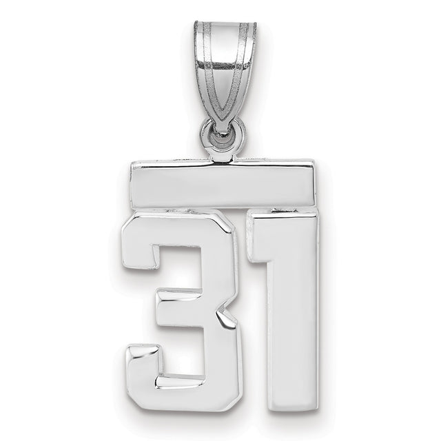 Small Polished Number 31 Charm Pendant in Real 14k White Gold