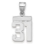 Small Polished Number 31 Charm Pendant in Real 14k White Gold