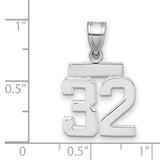Small Polished Number 32 Charm Pendant in Real 14k White Gold