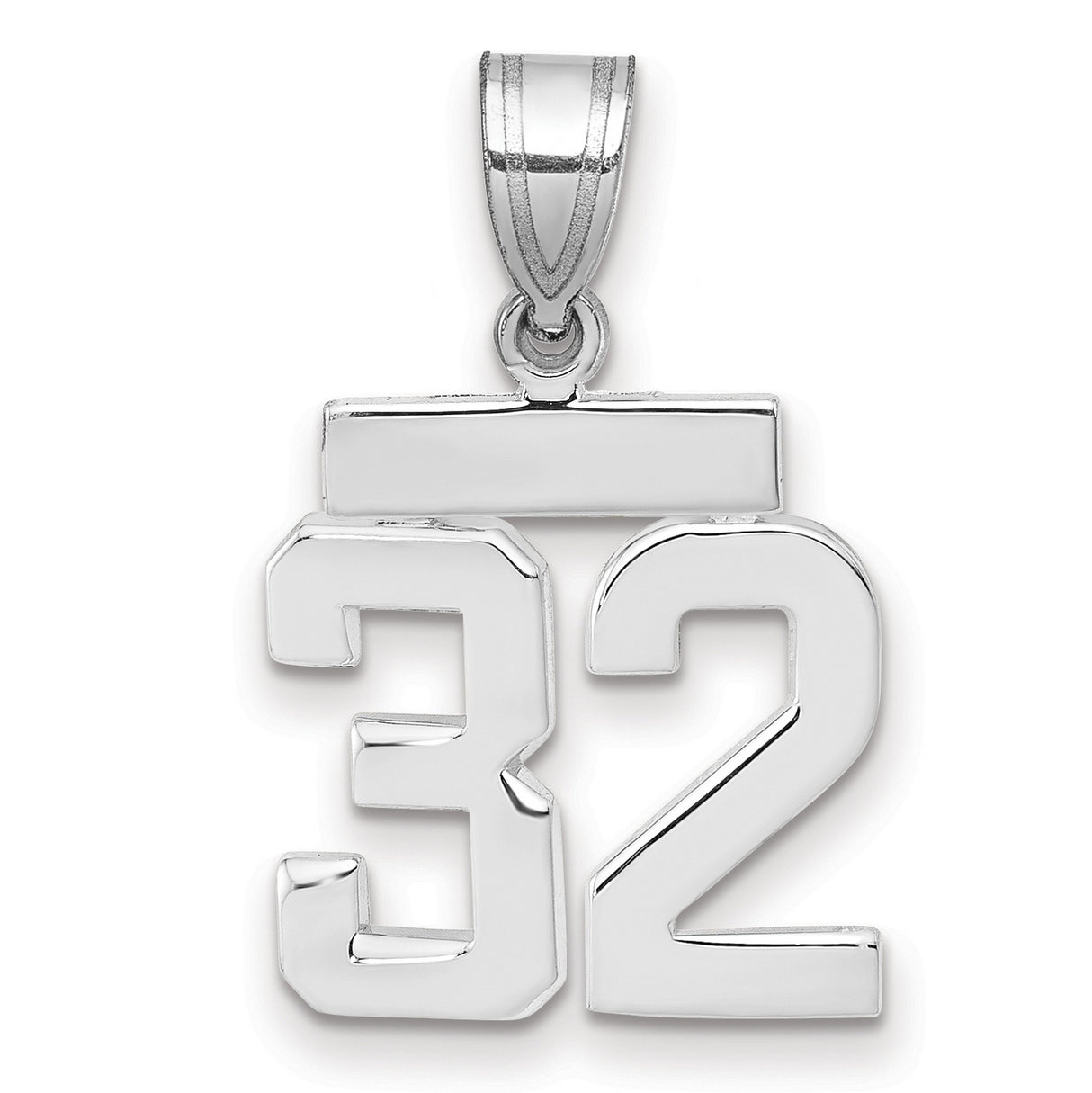 Small Polished Number 32 Charm Pendant in Real 14k White Gold