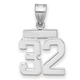 Small Polished Number 32 Charm Pendant in Real 14k White Gold