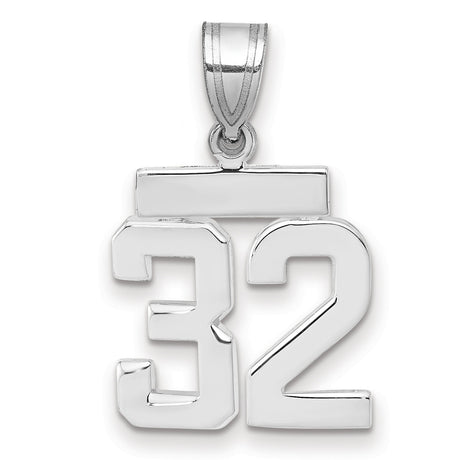 Small Polished Number 32 Charm Pendant in Real 14k White Gold