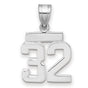 Small Polished Number 32 Charm Pendant in Real 14k White Gold