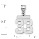 Small Polished Number 33 Charm Pendant in Real 14k White Gold