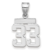 Small Polished Number 33 Charm Pendant in Real 14k White Gold
