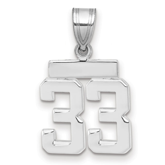 Small Polished Number 33 Charm Pendant in Real 14k White Gold