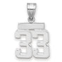 Small Polished Number 33 Charm Pendant in Real 14k White Gold