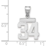 Small Polished Number 34 Charm Pendant in Real 14k White Gold