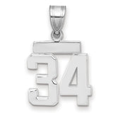 Small Polished Number 34 Charm Pendant in Real 14k White Gold