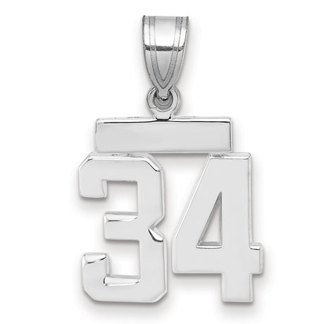 Small Polished Number 34 Charm Pendant in Real 14k White Gold