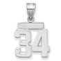 Small Polished Number 34 Charm Pendant in Real 14k White Gold