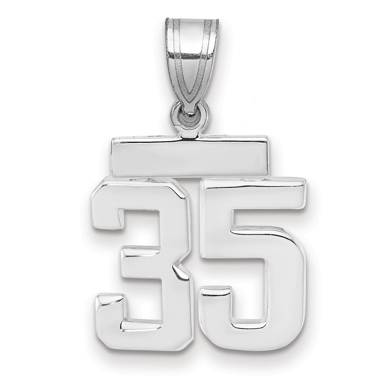 Small Polished Number 35 Charm Pendant in Real 14k White Gold
