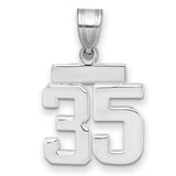 Small Polished Number 35 Charm Pendant in Real 14k White Gold